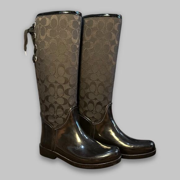 Coach Signature Monogram Black Rain Boots – Women’s Size 8B - Picture 1 of 6
